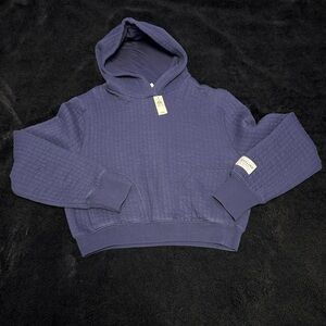 Aerie Quilted Hoodie Sweater - Navy Blue